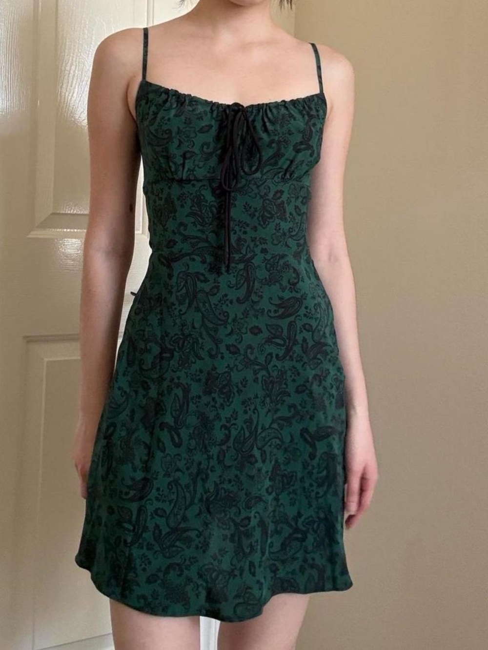 Reformation Par Green Paisley Slip Midi Dress